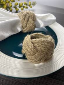 2pcs/set Straw Napkin Ring, Boho Napkin Holder Ring For Kitchen - Khaki - View 4