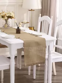 Miater 1pc Natural Linen Table Runner With Tassel For Wedding Decoration And Festival Party - Coffee Brown - View 6