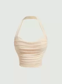 SHEIN MOD Ruched Halter Top - Apricot - View 1