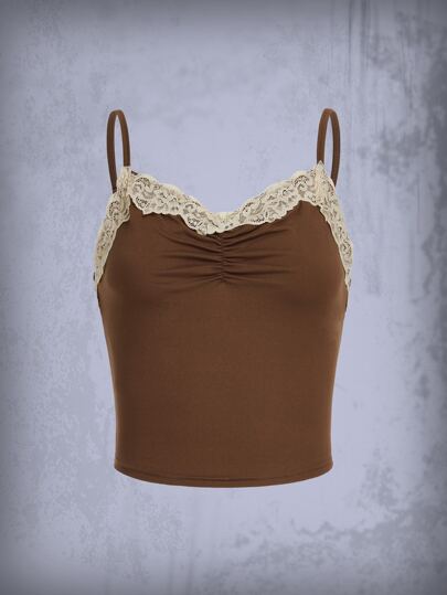 Contrast Lace Ruched Cami Top