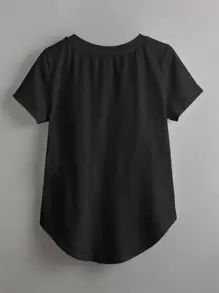 SHEIN BASICS Casual Simple Solid V-Neck Curved Hem Tee