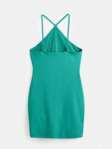 SHEIN BASICS Vestido Sólido De Punto Acanalado Bodycon - Verde - Ver 8