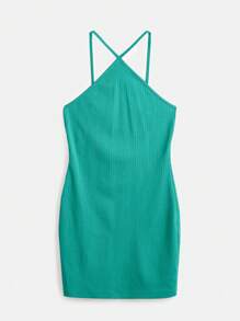 SHEIN BASICS Vestido Sólido De Punto Acanalado Bodycon - Verde - Ver 11