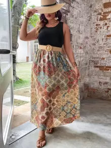 Breezaya Vestido sin manga con estampado de retazo - Multicolor - Ver 1