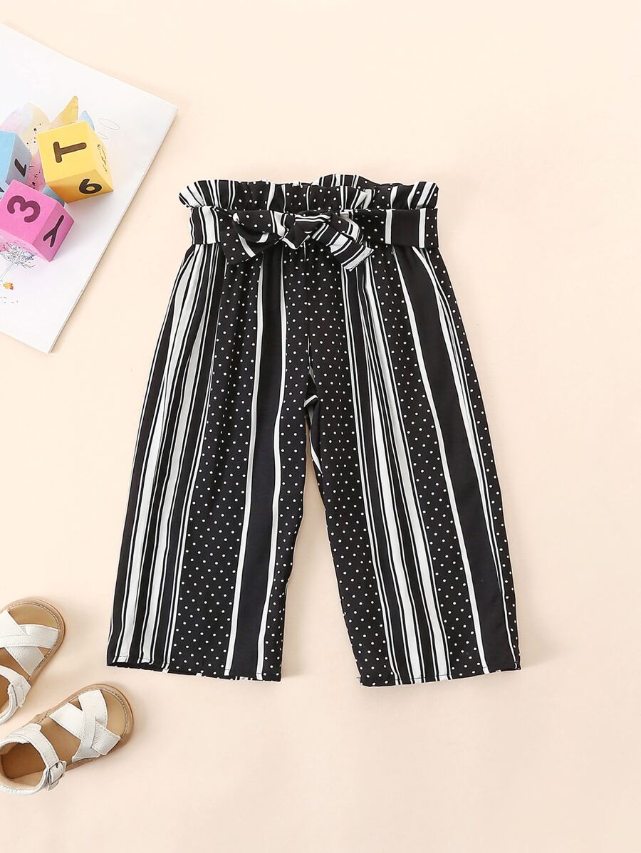 Baby Striped & Polka Dot Print Trousers - Black and White - View 1