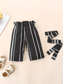 Baby Striped & Polka Dot Print Trousers - Black and White - View 2