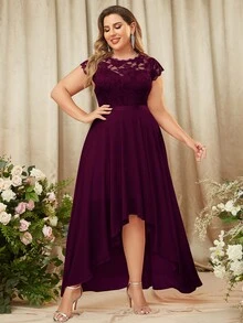 MIUSOL Hơn Ăn mặc trang trọng mỏng Yoke Áo corset ren Hem cao thấp Thêm dài - Màu Tím - Xem 3