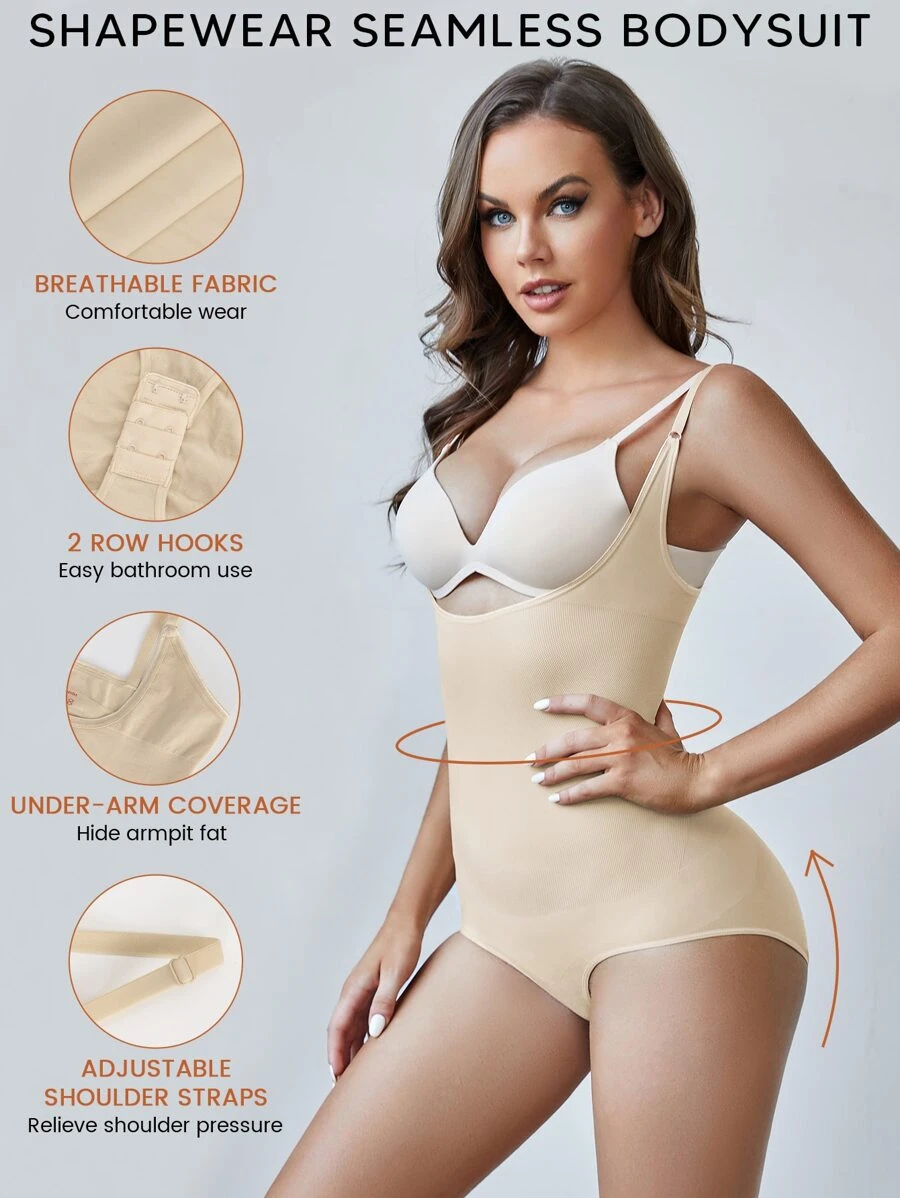 Open Bust Tummy Control Bodysuit Shapewear Sculpting - Màu be - Xem 1