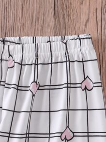 女孩格紋和愛心圖案拼接滾邊睡衣套裝 - 白色 - 查看 4