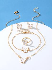 5入組/套可愛蝴蝶裝飾首飾套裝適合女士日常裝飾 - 金黃色 - 查看 1