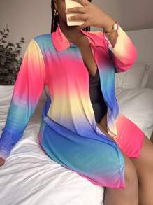 SHEIN Swim Curve Kimono de ombré con botón delantero - Multicolor - Ver 1