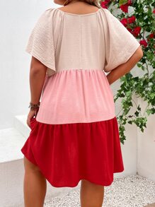 SHEIN Holidaya Đầm Plus Size Viên lá sen Khối Màu Dễ thương - Nhiều màu - Xem 2