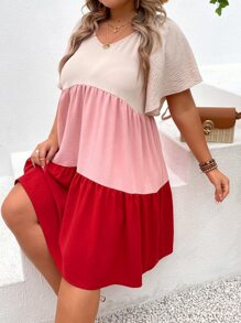 SHEIN Holidaya Đầm Plus Size Viên lá sen Khối Màu Dễ thương - Nhiều màu - Xem 6