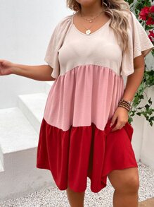 SHEIN Holidaya Đầm Plus Size Viên lá sen Khối Màu Dễ thương - Nhiều màu - Xem 7