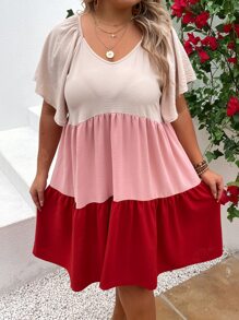 SHEIN Holidaya Đầm Plus Size Viên lá sen Khối Màu Dễ thương - Nhiều màu - Xem 8