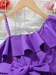 SHEIN Vestidos para niñas Asimétrico Volante Liso Dulce - Morado - Ver 3