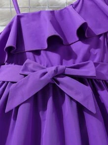 SHEIN Vestidos para niñas Asimétrico Volante Liso Dulce - Morado - Ver 4