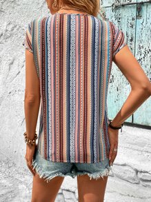 SHEIN VCAY Kontrast Spets Geometrisk Stam- Boho Blus - Multifärgad - Visa 2