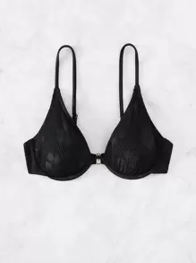 SHEIN Swim Summer Beach Solid Underwire Bikini Top - Black - View 4