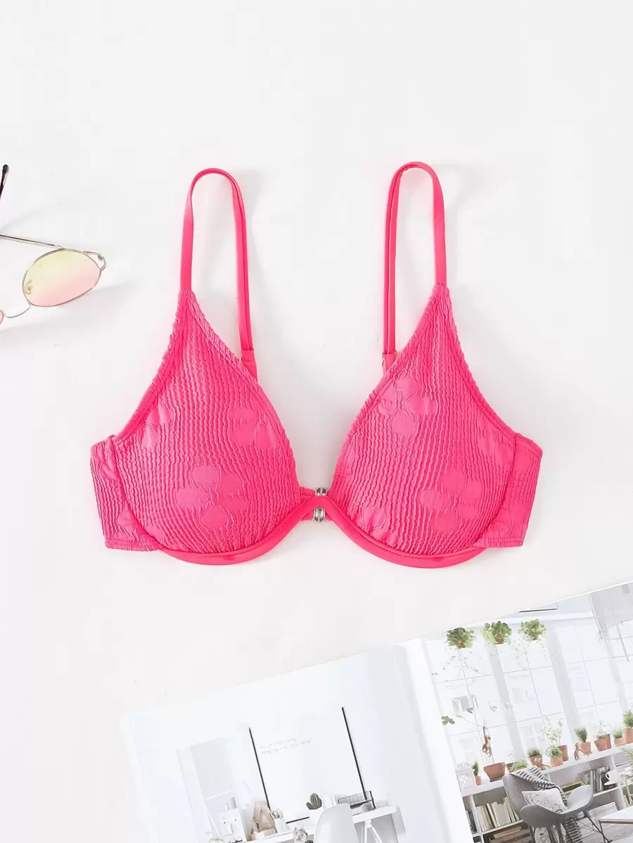 SHEIN Swim Summer Beach Solid Underwire Bikini Top - Hot Pink - View 1