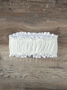 Frill Trim Bandeau Bikini Top - White - View 7