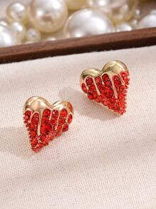 Rhinestone Heart Stud Earrings - Multicolor - View 4