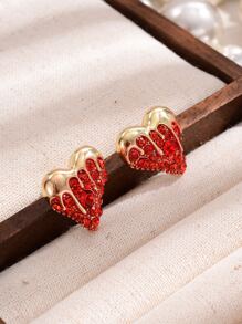 Rhinestone Heart Stud Earrings - Multicolor - View 5