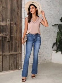 Drop Waist Flare Leg Jeans - Medium Wash - View 6