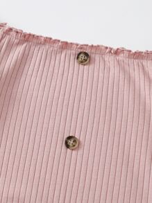 SHEIN Unity Vestido de hombros descubiertos de borde en forma de lechuga con botón delantero - Rosa vieja - Ver 3