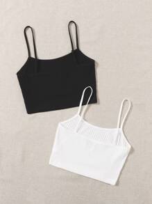 SHEIN EZwear 2 Packs Solid Rib-Knit Cami Top