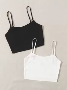 SHEIN EZwear 2 Packs Solid Rib-Knit Cami Top