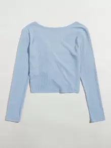 SHEIN Qutie Camiseta tejida de canalé con cordón delantero - Celeste - Ver 2
