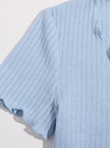 Muchica Camiseta tejida de canalé ribete en forma de lechuga con botón delantero - Celeste - Ver 4