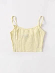 SHEIN EZwear Rib-knit Crop Cami Top - Yellow - View 3