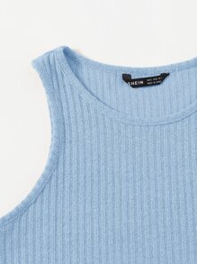 SHEIN EZwear Camiseta sin mangas de canalé liso - Celeste - Ver 3