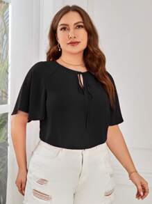 Reflora 大碼繫帶領插肩袖襯衫