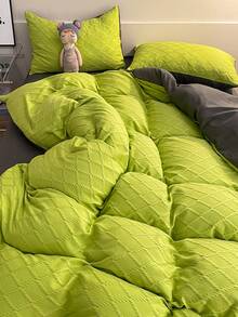 4pcs/set Solid Color Duvet Cover Set Without Filler, Minimalist Green Bedding Set For Home - Green - View 1