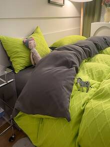 4pcs/set Solid Color Duvet Cover Set Without Filler, Minimalist Green Bedding Set For Home - Green - View 4