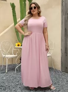 Vestido línea A unicolor - Rosa Pálido - Ver 1