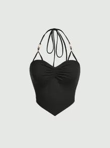 SHEIN MOD Top ras-du-cou à ruchés dos-nu à nœud