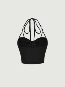 SHEIN MOD Top ras-du-cou à ruchés dos-nu à nœud