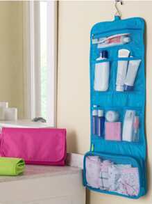 1pc Solid Color Pink Foldable Multi Grid Storage Mesh Bag, Portable Storage Bag For Travel - Hot Pink - View 6