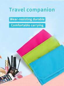 1pc Solid Color Pink Foldable Multi Grid Storage Mesh Bag, Portable Storage Bag For Travel - Hot Pink - View 2