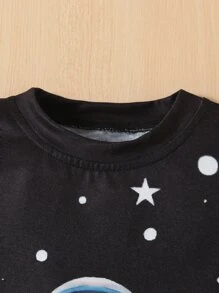 SHEIN Chàng trai trẻ In Phi hành gia Áo thun & quần đùi - màu đen - Xem 6