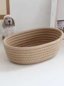 1pc Solid Color Woven Desktop Storage Basket, Modern Fabric Desktop Organizer For Home - Khaki - View 5