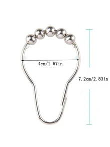6 piezas/set gancho de cortina de ducha de acero inoxidable, anillo de cortina de ducha de decoración de cuentas de plata clásica para baño - Plateado - Ver 2