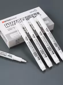 1pc Solid White Marker Pen, Simple Multi-purpose Permanent Marker For Office, School, Drawing, Writing - White - View 1