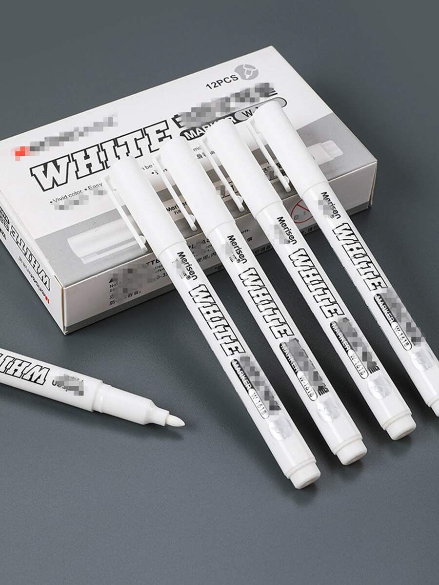 1pc Solid White Marker Pen, Simple Multi-purpose Permanent Marker For Office, School, Drawing, Writing - White - View 1