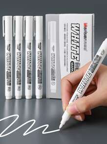 1pc Solid White Marker Pen, Simple Multi-purpose Permanent Marker For Office, School, Drawing, Writing - White - View 2