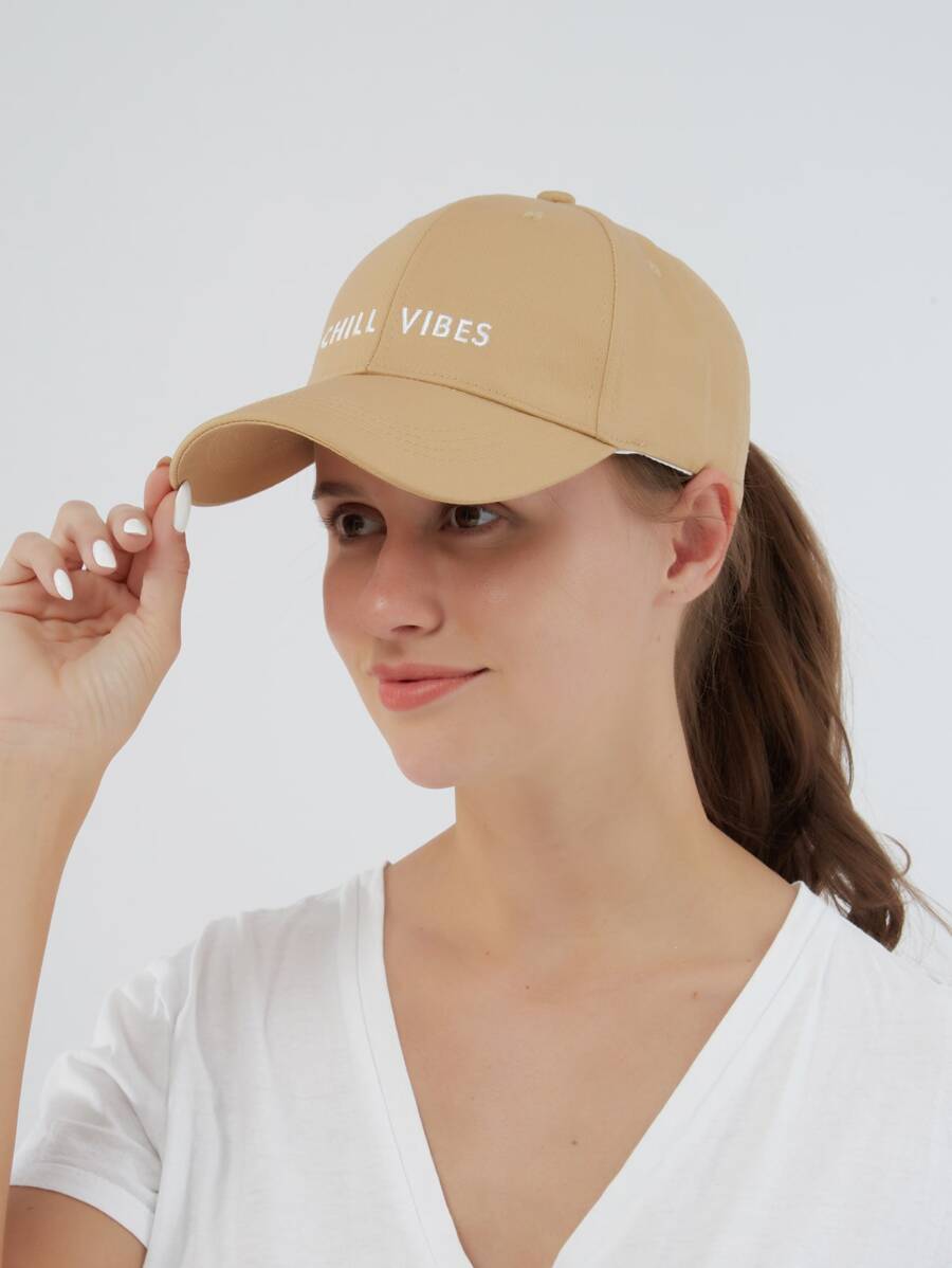 1pc Women Letter Embroidered Fashionable Baseball Cap For Daily Life - Khaki - View 1